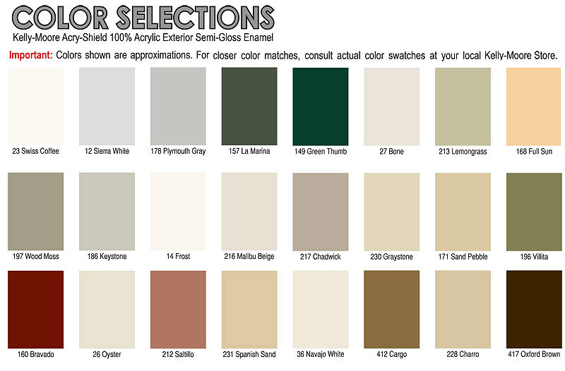 Kelly-Moore Exterior Paint Color Chart
